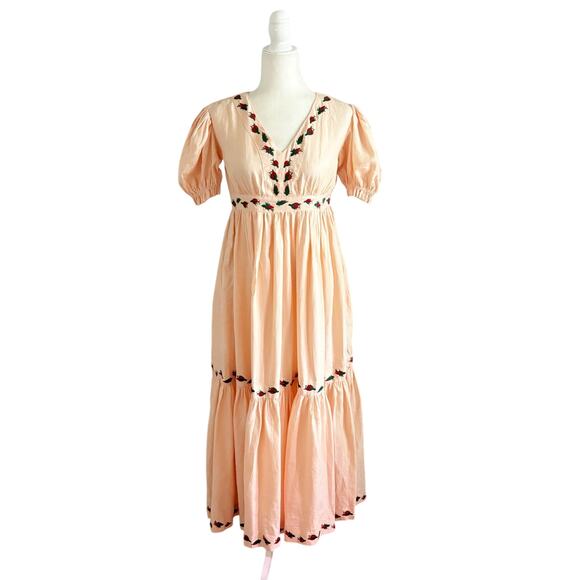 Fanm Mon Aktur Embroidered Linen Maxi Dress New XS Pink - Picture 2 of 7